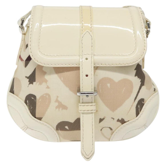 BURBERRY Shoulder Bag PVC Canvas Beige Silver Auth 124738
