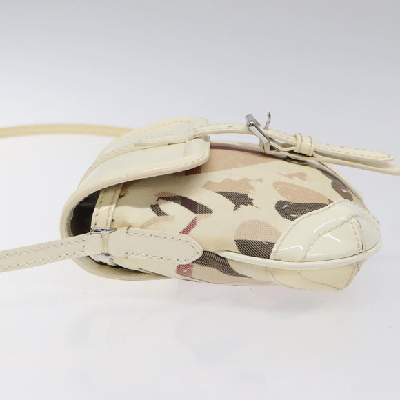 BURBERRY Shoulder Bag PVC Canvas Beige Silver Auth 124738