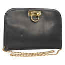 Salvatore Ferragamo Gancini Chain Shoulder Bag Leather Gray Gold Auth 124745-1