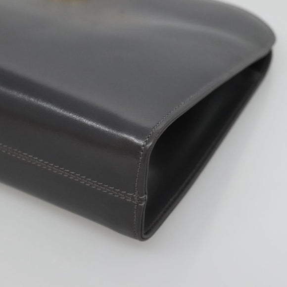 Salvatore Ferragamo Gancini Chain Shoulder Bag Leather Gray Gold Auth 124745