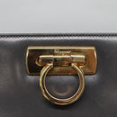 Salvatore Ferragamo Gancini Chain Shoulder Bag Leather Gray Gold Auth 124745-17
