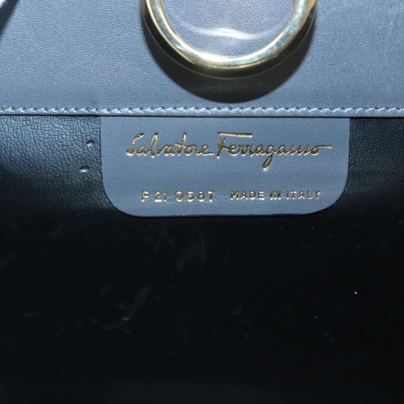 Salvatore Ferragamo Gancini Chain Shoulder Bag Leather Gray Gold Auth 124745