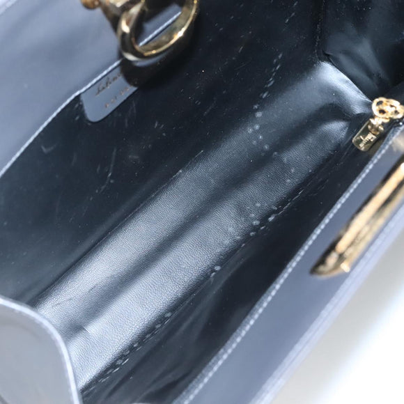 Salvatore Ferragamo Gancini Chain Shoulder Bag Leather Gray Gold Auth 124745