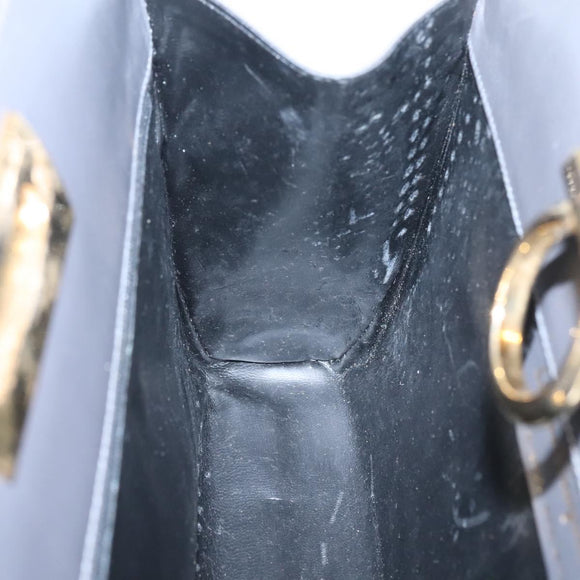 Salvatore Ferragamo Gancini Chain Shoulder Bag Leather Gray Gold Auth 124745