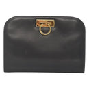 Salvatore Ferragamo Gancini Chain Shoulder Bag Leather Gray Gold Auth 124745-13