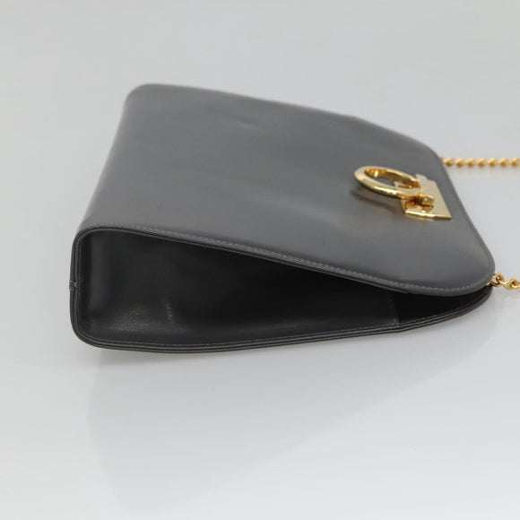 Salvatore Ferragamo Gancini Chain Shoulder Bag Leather Gray Gold Auth 124745
