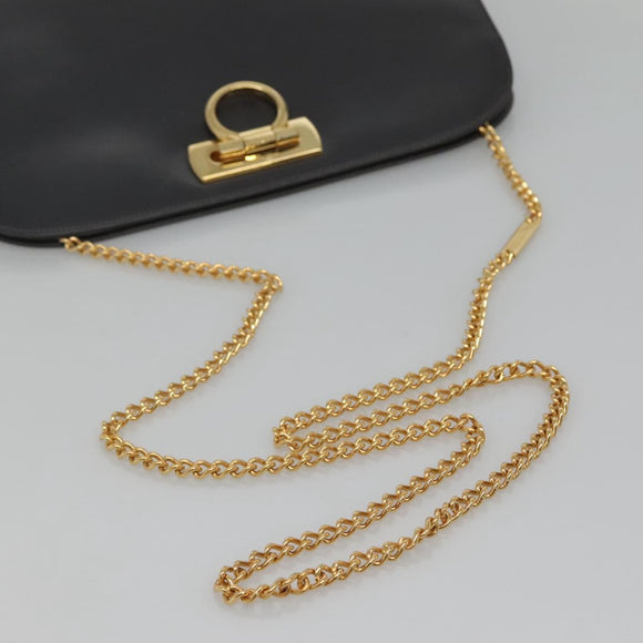 Salvatore Ferragamo Gancini Chain Shoulder Bag Leather Gray Gold Auth 124745