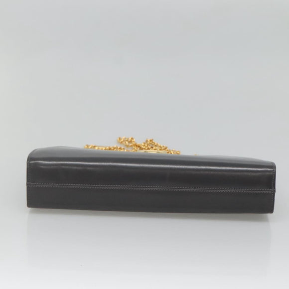 Salvatore Ferragamo Gancini Chain Shoulder Bag Leather Gray Gold Auth 124745