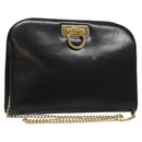 Salvatore Ferragamo Gancini Chain Shoulder Bag Leather Black Gold Auth 124746-1