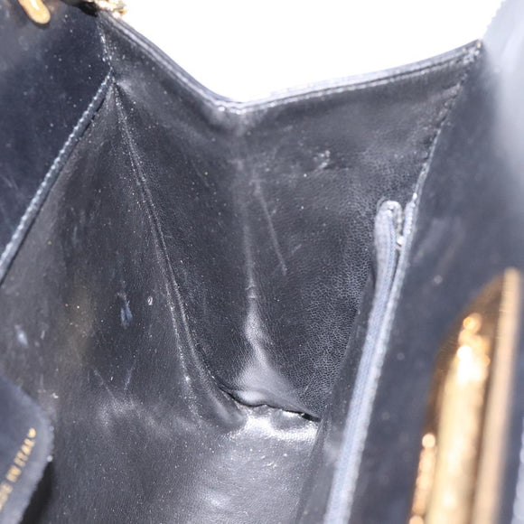 Salvatore Ferragamo Gancini Chain Shoulder Bag Leather Black Gold Auth 124746