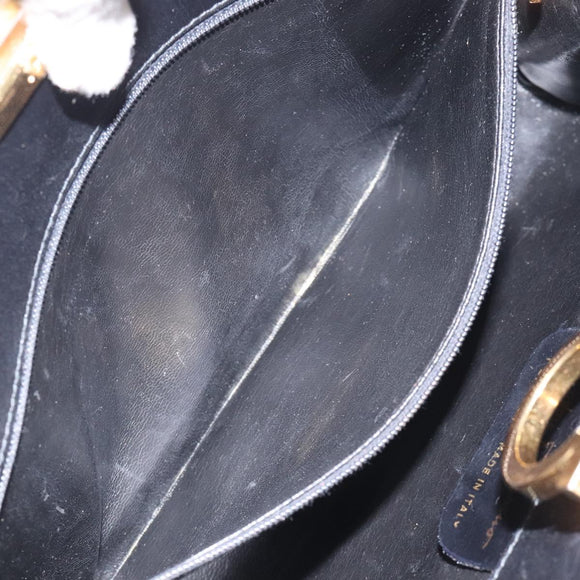 Salvatore Ferragamo Gancini Chain Shoulder Bag Leather Black Gold Auth 124746