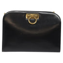 Salvatore Ferragamo Gancini Chain Shoulder Bag Leather Black Gold Auth 124746-13