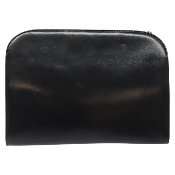 Salvatore Ferragamo Gancini Chain Shoulder Bag Leather Black Gold Auth 124746