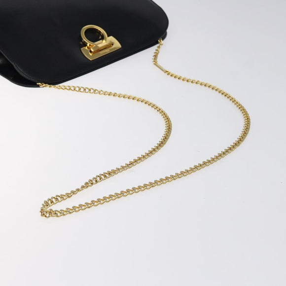Salvatore Ferragamo Gancini Chain Shoulder Bag Leather Black Gold Auth 124746