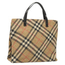 BURBERRY Nova Check Hand Bag Wool Beige Gold Auth 124760-1