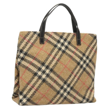 BURBERRY Nova Check Hand Bag Wool Beige Gold Auth 124760