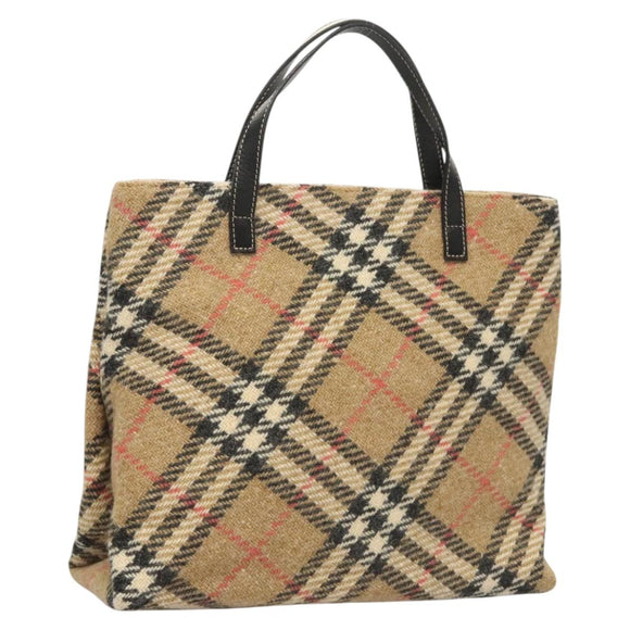 BURBERRY Nova Check Hand Bag Wool Beige Gold Auth 124760
