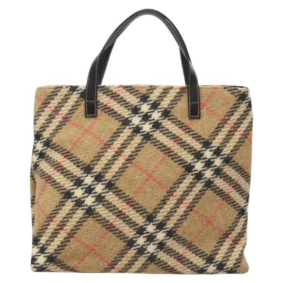 BURBERRY Nova Check Hand Bag Wool Beige Gold Auth 124760