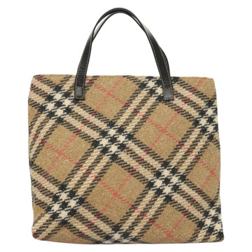 BURBERRY Nova Check Hand Bag Wool Beige Gold Auth 124760 - 0