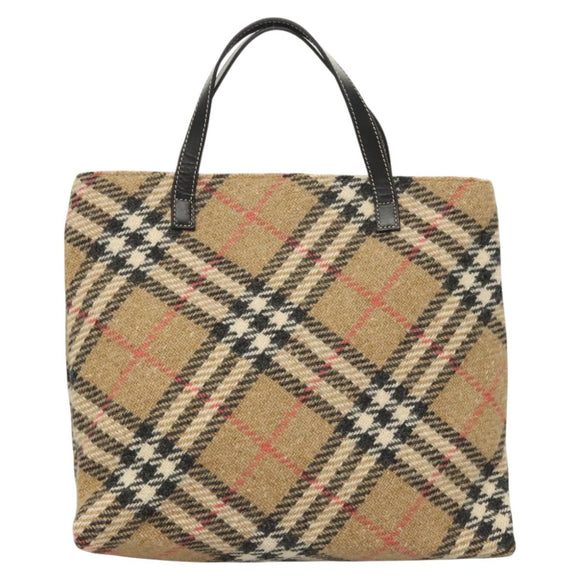 BURBERRY Nova Check Hand Bag Wool Beige Gold Auth 124760