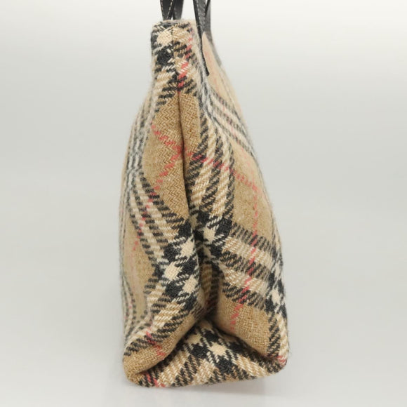 BURBERRY Nova Check Hand Bag Wool Beige Gold Auth 124760