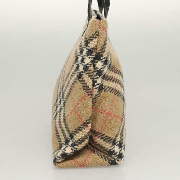 BURBERRY Nova Check Hand Bag Wool Beige Gold Auth 124760