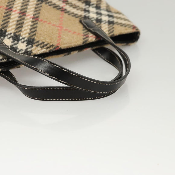 BURBERRY Nova Check Hand Bag Wool Beige Gold Auth 124760