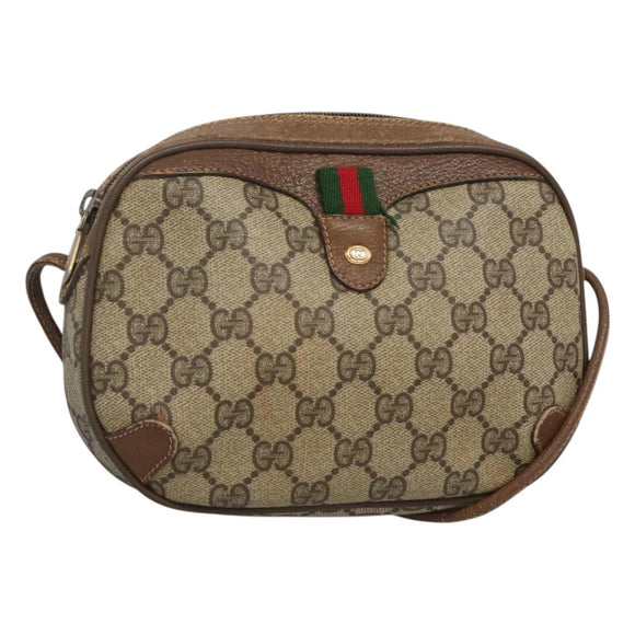 GUCCI GG Supreme Web Sherry Line Bag PVC Beige Gold 89 02 066 Auth 124761