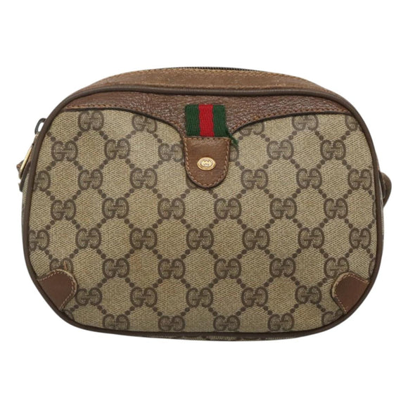 GUCCI GG Supreme Web Sherry Line Bag PVC Beige Gold 89 02 066 Auth 124761