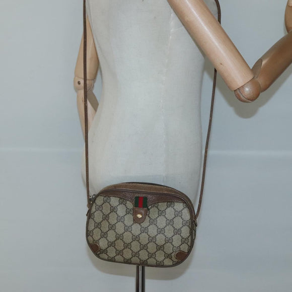 GUCCI GG Supreme Web Sherry Line Bag PVC Beige Gold 89 02 066 Auth 124761