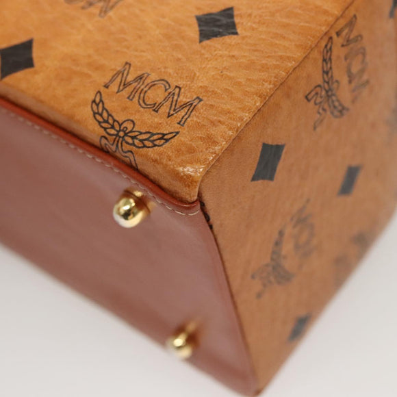 MCM Logogram Vicetos Handtasche PVC Leder 2-Wege Braun Gold Auth 124762A