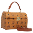 MCM Logogram Vicetos Handtasche PVC Leder 2-Wege Braun Gold Auth 124762A-1