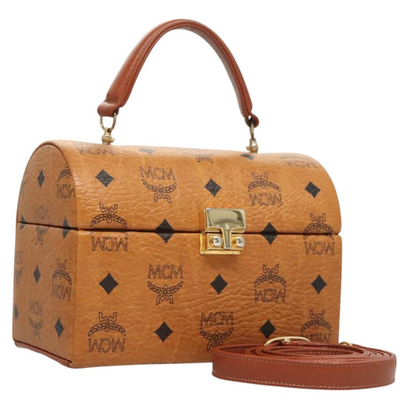 MCM Logogram Vicetos Handtasche PVC Leder 2-Wege Braun Gold Auth 124762A