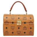 MCM Logogram Vicetos Handtasche PVC Leder 2-Wege Braun Gold Auth 124762A-13