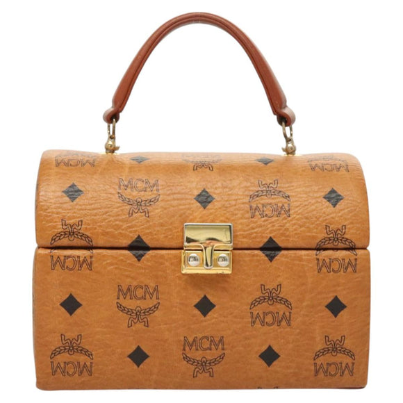 MCM Logogram Vicetos Handtasche PVC Leder 2-Wege Braun Gold Auth 124762A