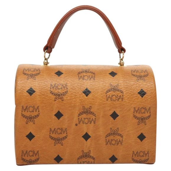 MCM Logogram Vicetos Handtasche PVC Leder 2-Wege Braun Gold Auth 124762A