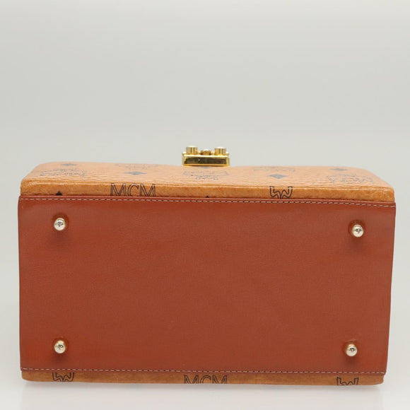 MCM Logogram Vicetos Handtasche PVC Leder 2-Wege Braun Gold Auth 124762A