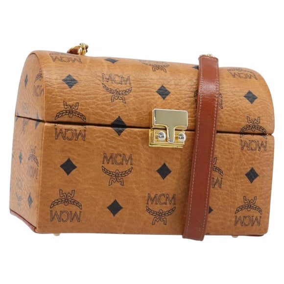 MCM Logogram Vicetos Handtasche PVC Leder 2-Wege Braun Gold Auth 124762A