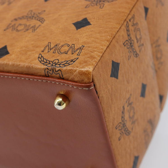 MCM Logogram Vicetos Handtasche PVC Leder 2-Wege Braun Gold Auth 124762A