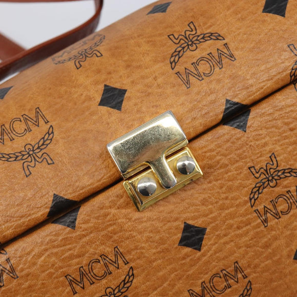 MCM Logogram Vicetos Handtasche PVC Leder 2-Wege Braun Gold Auth 124762A