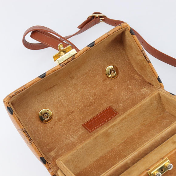 MCM Logogram Vicetos Handtasche PVC Leder 2-Wege Braun Gold Auth 124762A