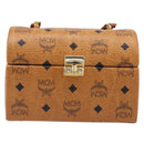 MCM Logogram Vicetos Handtasche PVC Leder 2-Wege Braun Gold Auth 124762A-2
