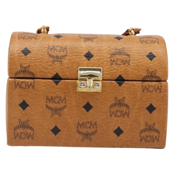 MCM Logogram Vicetos Handtasche PVC Leder 2-Wege Braun Gold Auth 124762A