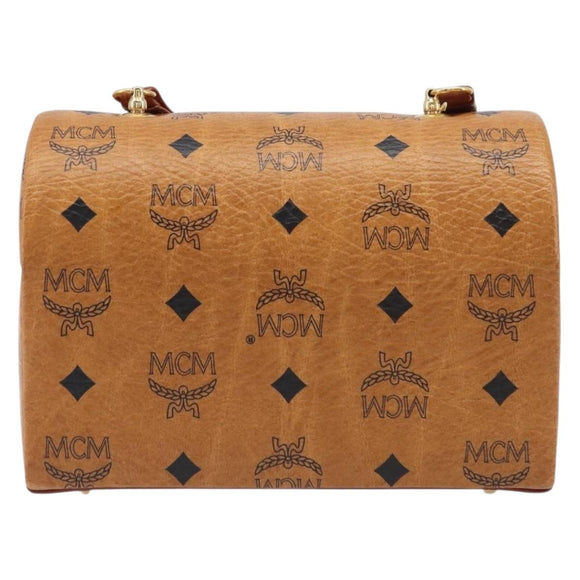 MCM Logogram Vicetos Handtasche PVC Leder 2-Wege Braun Gold Auth 124762A