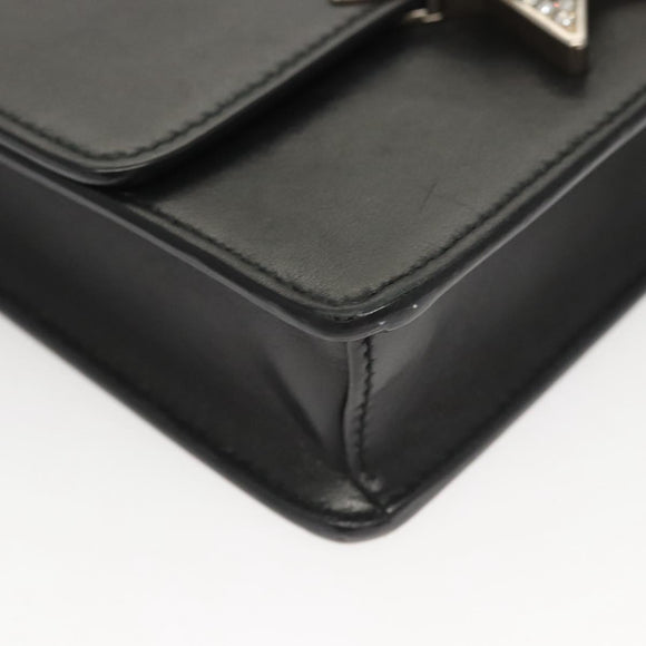 Miu Miu Chain Shoulder Bag Leather Black Silver Auth 124763