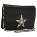 Miu Miu Schultertasche Kette Leder Schwarz Silber Auth 124763-1