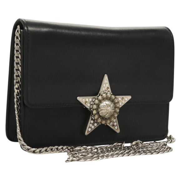 Miu Miu Schultertasche Kette Leder Schwarz Silber Auth 124763