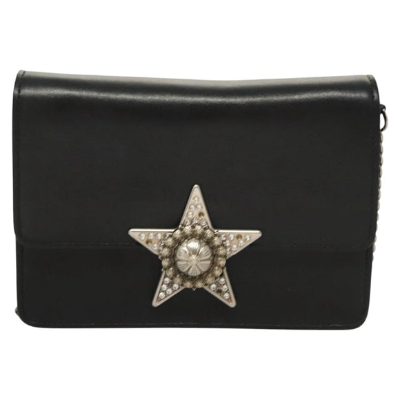 Miu Miu Chain Shoulder Bag Leather Black Silver Auth 124763