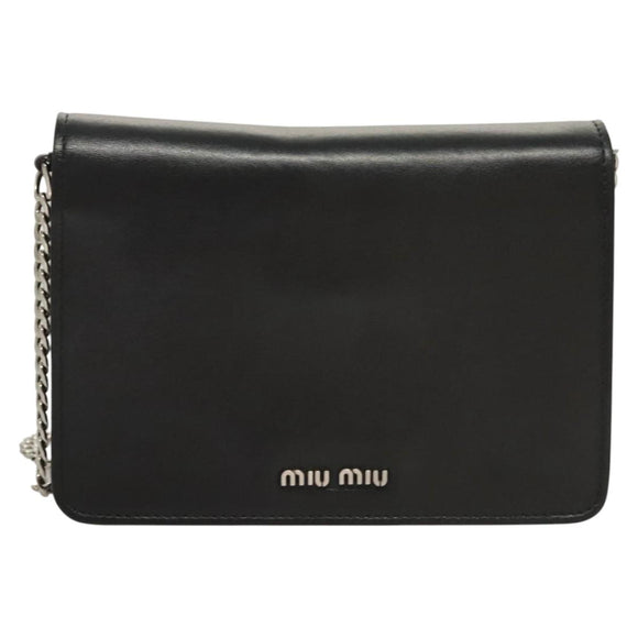 Miu Miu Chain Shoulder Bag Leather Black Silver Auth 124763