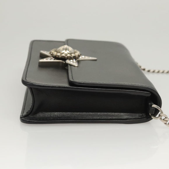 Miu Miu Chain Shoulder Bag Leather Black Silver Auth 124763